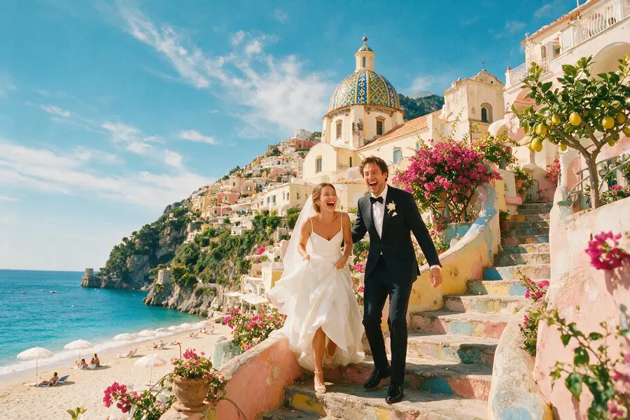 Wedding couple in Positano, Campania