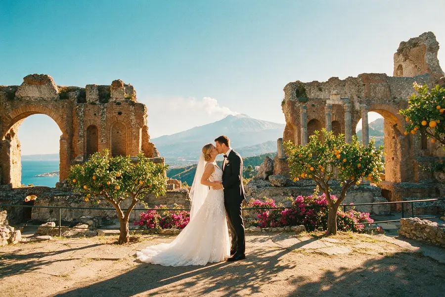 Wedding couple in Taormina, Sicilia